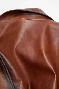 جاكيت بومبر جلدي قصير طيار قصير مرقع من الجلد الجديد للرجال - Product Image 5