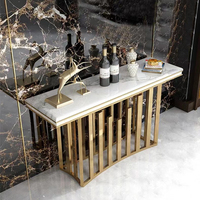 Table console moderne en métal avec plateau en acier inoxydable et marbre, design rectangulaire et rond pour la décoration du salon et du couloir