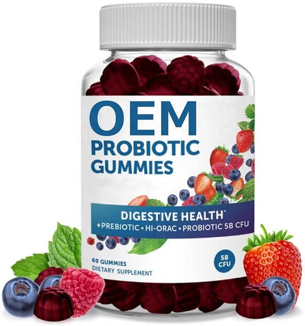 OEM Sugar Free Organic Plant Based Digestive Support Dietary Supplement Gummies Probiotic Vitamins for Kids Adults