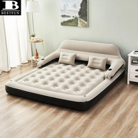 Matelas gonflable king size avec tête de lit, canapé-lit gonflable portable avec dossier et porte-gobelets pour le camping, l'extérieur et la maison