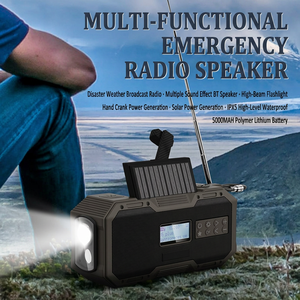 Radio portable avec haut-parleur, radio météo d'urgence à manivelle solaire avec écran LED, batterie 5000 mAh, étanche IP5 - Product Image 4