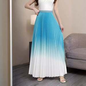 Commerce transfrontalier Jupe longue trapèze pour femme, vintage, dégradé, taille haute, amincissante, plissée, élégante, infroissable - Product Image 4