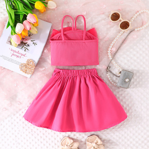 ชุดเสื้อผ้าลำลองฤดูร้อนสำหรับเด็กผู้หญิง อายุ 3-8 ปี เสื้อผ้าลูกไม้ปักลายระบายอากาศได้ดี ผลิตจากโพลีเอสเตอร์/ผ้าฝ้าย กระโปรงจีบ - Product Image 2