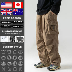 KingSen Hot Sale Elastic Waist <b>Drawstring</b> Pleated Waterproof Cargo Pants Men's Casual Loose Fit Multi Pocket Streetwear <b>Trousers</b> - Product Image 2