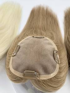 Meilleure demi-perruque pour femmes haut en soie suisse cheveux européens partie droite partie libre dentelle Topper cheveux vierges naturels style de vague pour les femmes - Product Image 3