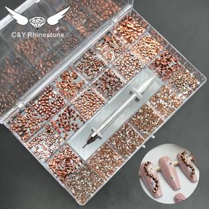 CY vente en gros, boîte de 21 <span class=keywords><strong>treillis</strong></span> en verre à dos plat en cristal strass ongles à dos plat bricolage - Product Image 3
