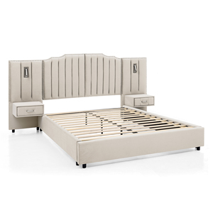 Cama de Plataforma Ajustable Tamaño Queen, Moderna, de Madera de Pino, Tapizada, con Cabecera de Terciopelo con Diseño Floral, Ideal para Apartamentos, Suave - Product Image 2