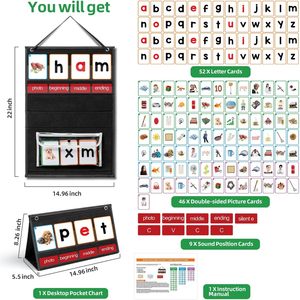 แผนภูมิพกพาสำหรับสร้างคำศัพท์ CVC, เกมสร้างคำศัพท์สำหรับเด็กเพื่อเรียนรู้การอ่านคำศัพท์ CVC CVCC CCVC, เครื่องมือการเรียนรู้การออกเสียง - Product Image 2