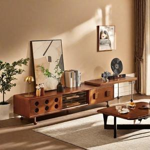 Mueble de TV telescópico de madera maciza, mueble de suelo extensible para sala de estar, para uso doméstico en apartamentos pequeños - Product Image 1