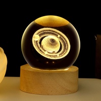 Boule de cristal en verre gravée en 3D, système solaire, lumière nocturne lumineuse, motif personnalisé, cadeau, décoration de bureau créative