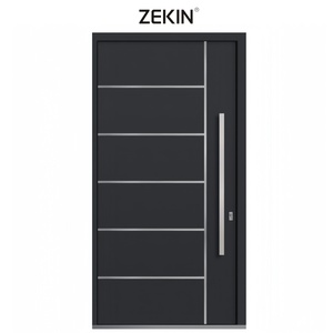 Porte d'entrée moderne ZEKIN DOOR en acier inoxydable, porte pivotante en bois massif, porte blindée en métal, aluminium et verre pour les extérieurs de villas - Product Image 5