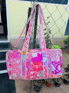 Luxury Block Printed Cotton Duffel <b>Bag</b> for Women Hand Luggage Washable Beach <b>Overnight</b> Travel Market Shopping Gift <b>Bag</b> - Product Image 6