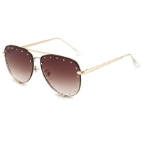Nouvelles lunettes de soleil sans monture à double pont en métal pour femmes, ornées de diamants, protection UV400, style tendance