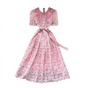 Vestido Maxi Casual de Gasa con Cuello Redondo para Oficina de Verano para Mujer, con Cinturón en la Cintura Imperio, Transpirable y Lavable - Product Image 3