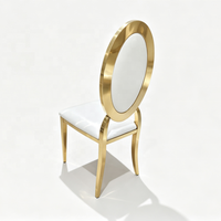 Chaise ovale en acier inoxydable doré, chaise de banquet de luxe pour mariage, chaise rembourrée blanche, mobilier pour événements