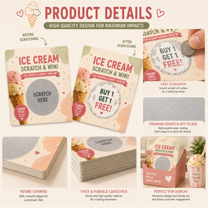 Tarjetas de Regalo Promocionales para Helados con Logotipo Personalizado Impreso Profesionalmente, Tarjetas Rasca y Gana a Color - Product Image 5