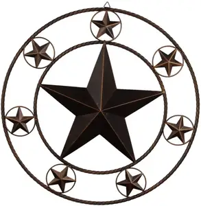 24 "металл старинные антикварные отруби круг темно-коричневого цвета в западном стиле, декор для стен дома, Texas Lone Star знак неонового света
