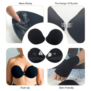 플러스 사이즈 여성 무선 큰 컵 사용자 정의 인쇄 원활한 부드러운 패브릭 자체 접착 솔리드 브래지어 푸시 업 브래지어 - Product Image 3