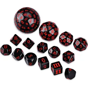 15 Pieces Complete Polyhedral D3-D100 Spherical RPG Dice Set , 100 Lados para Role Playing Table Games Party Supplies