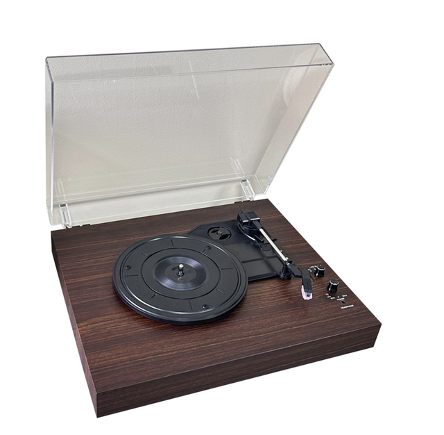Vintage Wooden Record Player With Wireless BT Output Speakers and AUX Communication Includes Vinyl Turntables Cabinet
