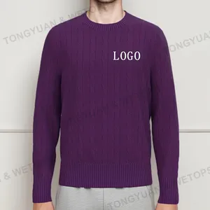 BSCI Custom Oversized Knit Sweater 1911 Royal Purple Old Gold Cable O-Neck Winter OEM Knitted Embossed Pattern Sweater