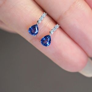 Xinfly 18K Gold Fine Jewelry Natural Sapphire Drop Shape <b>Earrings</b> <b>Cute</b> Style for Wedding Party or Gift - Product Image 2