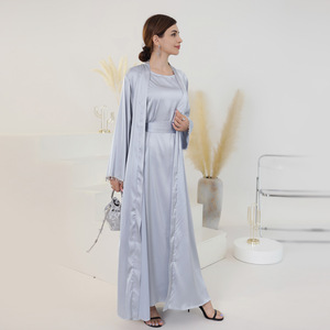 Venta caliente Islamica Color sólido Perla 2 piezas Vestido musulmán - Product Image 5