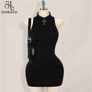 Mini Abito Sexy con Schiena Scoperta e Collo all'Americana per Donna, Vestito Estivo Tinta Unita per Feste, Taglia XS - Product Image 1