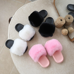 Pantuflas de verano para niños y niñas, para interiores y exteriores, suaves y cómodas, con suela de EVA, peludas, de piel sintética. - Product Image 2
