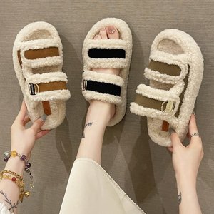 Pantuflas de Moda <span class=keywords><strong>para</strong></span> Mujer, con Punta Abierta, Ajustables, con Suela Gruesa de Felpa, <span class=keywords><strong>para</strong></span> Invierno, Interior y Exterior - Product Image 2