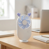 Mini ventilateur portable USB rechargeable avec antenne en forme de cœur, ventilateur de bureau portatif à 3 vitesses, faible bruit pour un usage quotidien