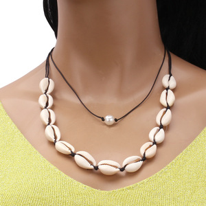 สร้อยคอเปลือกหอยธรรมชาติสไตล์ฮาวายสำหรับผู้หญิง สร้อยคอแฟชั่นทำมือแบบถักเชือกสำหรับงานปาร์ตี้ - Product Image 3