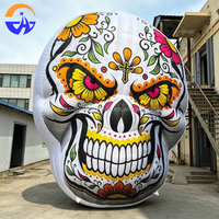 Grand toile de fond coloré en forme de crâne pour événements festifs et décoration de maison hantée avec souffleur – Mur géant gonflable de crâne en sucre pour Halloween