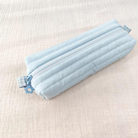 Trousse à crayons longue matelassée en coton pastel avec tirette à fermeture éclair fleurie pour filles, étudiantes, cadeau scolaire