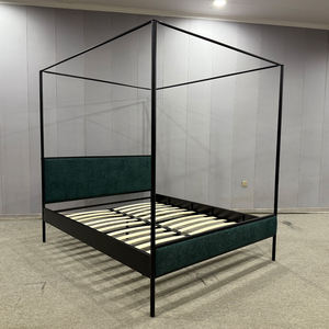 Struttura a baldacchino matrimoniale in metallo quadrato con testiera imbottita in tessuto <span class=keywords><strong>verde</strong></span> scuro, colore personalizzato, mobili per camera da <span class=keywords><strong>letto</strong></span> - Product Image 2