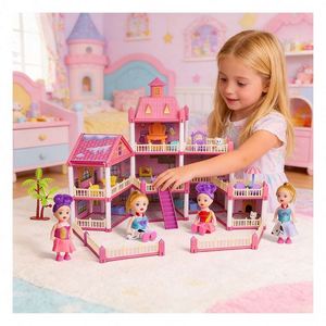 Casa de Muñecas de Plástico Inspirada en una Mansión, con Dormitorio, Cocina, Baño, Balcón y Muebles, Juguete de Regalo para Niños de 5 a 7 Años - Product Image 6