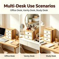 Armoire de rangement de bureau en bambou à 3 tiroirs |   Petite commode de rangement au design unique avec incrustations en noyer pour bureau, coiffeuse et chambre à coucher