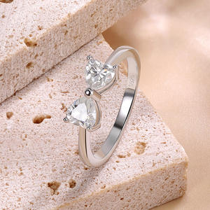 Anillo de Plata de Ley S925 con Doble Corazón y Moissanita VVS, Joyería de Fábrica, para Mamá, Mujer, 12/15 - Product Image 2