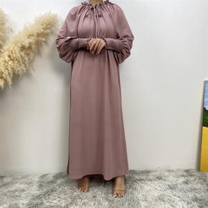 Only 9.9USD Muslim Women's A-line <b>Abaya</b> Dress Simple <b>Plain</b> Color with Adjustable Neck and Frill Elasticated Cuff 6 Colors (6764) - Product Image 3