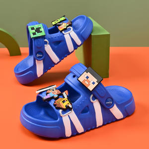 Heyun Minecraft Sandales pour enfants bleues antidérapantes à semelle souple, chaussures de plage d'été pour garçons de 4 à 6 ans, couleurs bonbon - Product Image 1