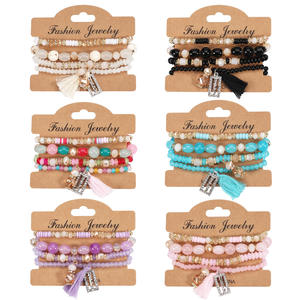 Fashion <b>Beaded</b> <b>Bracelets</b> Set Multilayer Tassel Charm Women's Bohemia Style Gift Jewelry Acrylic Resin Pearl <b>Bracelets</b> - Product Image 1