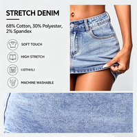 Jupe en jean doublée pour femme, taille basse, micro-mini, avec short intégré, très extensible, style superposé