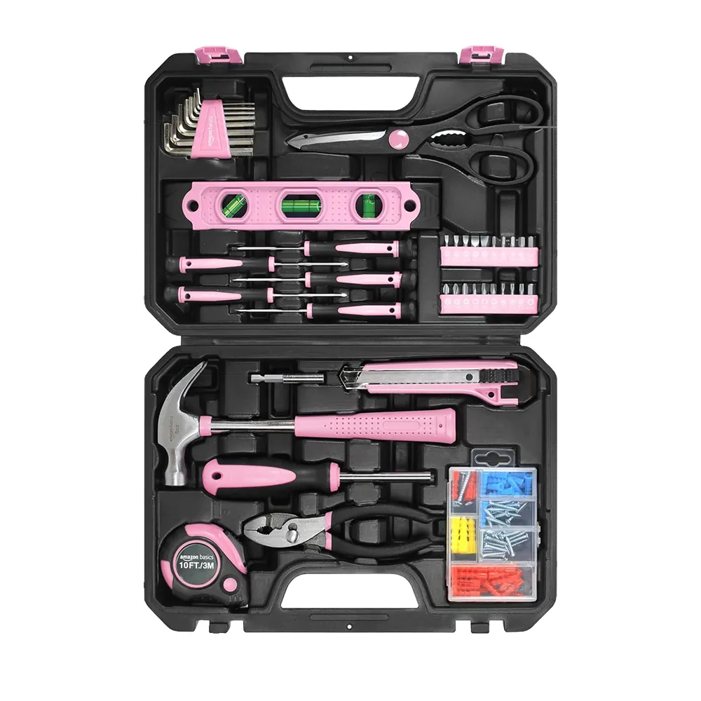100 Pieces Household Tool Kit for Handyman Repair Hand Tool Set Bag with Hammer, Screwdriver,Pliers, Wrench set with Storage Box