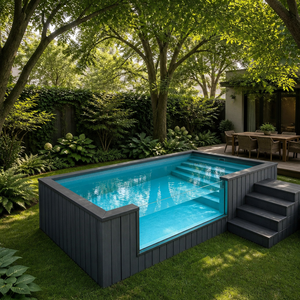 Installation facile, <span class=keywords><strong>piscine</strong></span> <span class=keywords><strong>hors</strong></span> <span class=keywords><strong>sol</strong></span> portable en <span class=keywords><strong>bois</strong></span> WPC noir FRP personnalisée avec fenêtre en verre transparent - Product Image 3