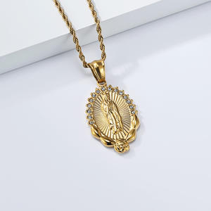 Collar con Colgante de la Virgen María, Acero Inoxidable, Tono Dorado y Plateado, Bisel con Incrustaciones de Diamantes de Imitación, Joyería Religiosa para Hombre y Mujer - Product Image 3