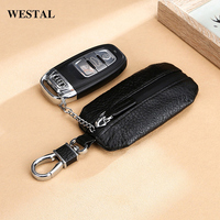WESTAL femmes hommes cuir véritable imperméable fermeture éclair voiture porte-clés universel portefeuille clé de voiture