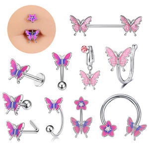 Pendientes de clip de Nariz de mariposa de acero inoxidable <span class=keywords><strong>en</strong></span> forma de C Pendientes de anillo de pecho de labios coloridos Piercing para el cuerpo Joyería para el ombligo - Product Image 1