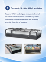 Congélateur îlot combiné à économie d'énergie avec grande fenêtre de visualisation et éclairage LED, pour usage commercial en supermarché, stockage de viande congelée