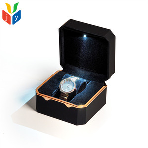 Luxury Rectangle <strong>Painted</strong> <strong>Jewelry</strong> <strong>Box</strong> with LED Light Custom Logo Black Velvet Watch Couple Ring Set <strong>Jewelry</strong> <strong>Box</strong> - Product Image 3