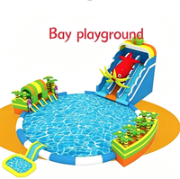 Parc aquatique gonflable Bay Dinosaur Flower Castle avec toboggan et piscine, équipement d'amusement commercial extérieur pour enfants, idéal pour les entreprises de location